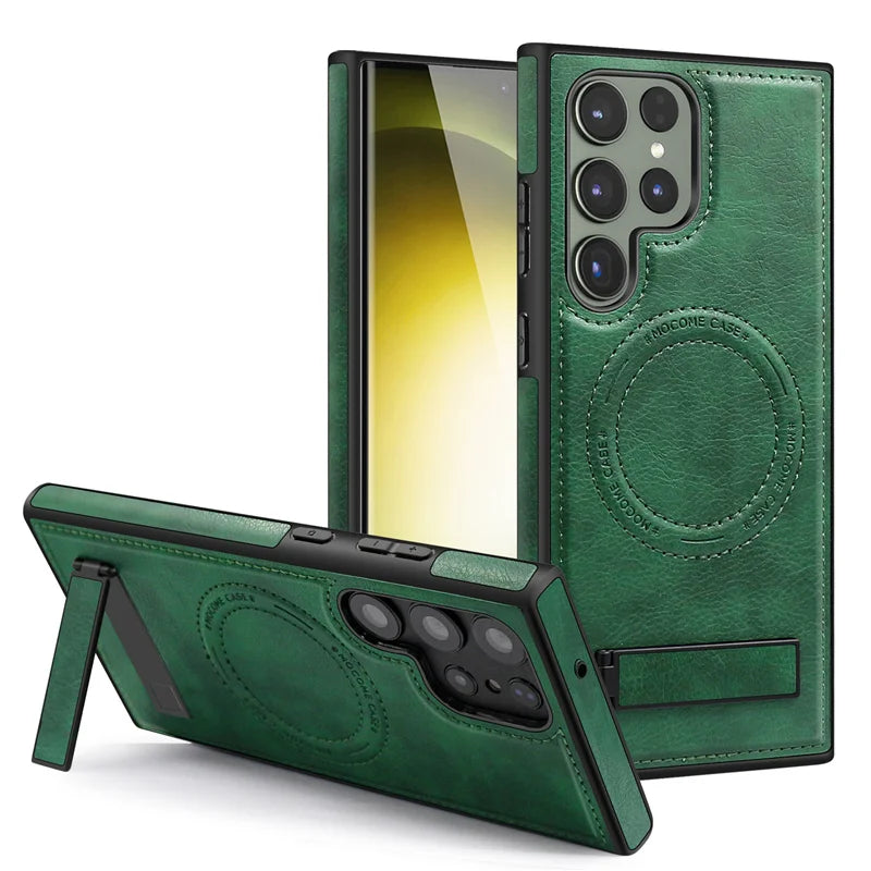 Magnetic Anti-fall Leather Phone Case With Invisible Holder For Galaxy
