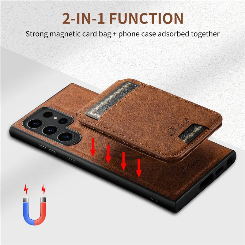 Magnetic Anti-fall Leather Phone Case With Card Holder For Galaxy