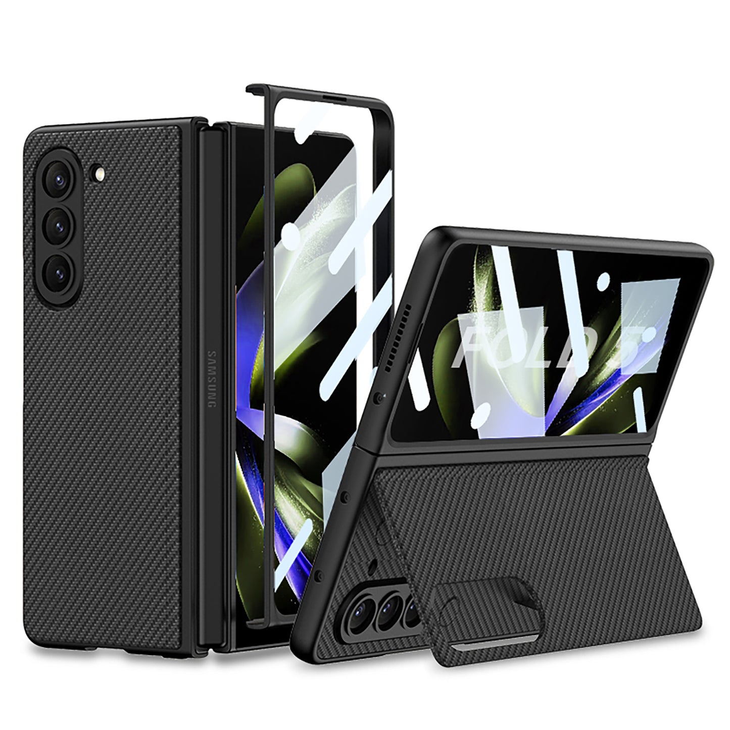 Leather Holder Phone Case With Back Screen Protector For Samsung Galaxy Z Fold 5/4/3 5G - Mycasety Mycasety