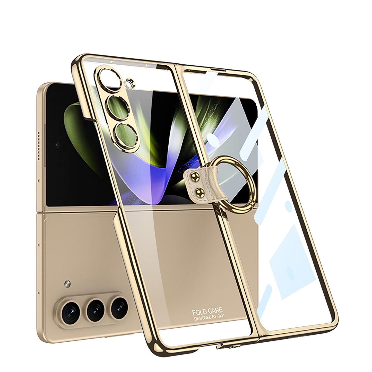 Transparent Electroplating Ring Holder Protective Phone Case With Back Screen Protector For Samsung Galaxy Z Fold 5/4/3 5G - Mycasety Mycasety