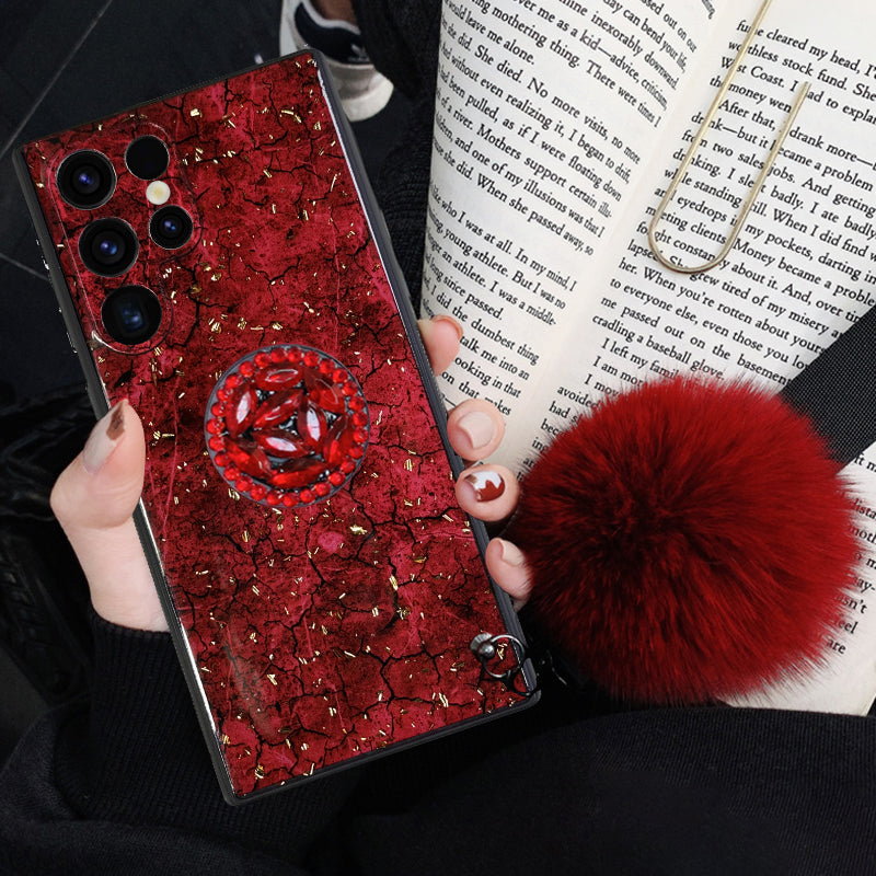 Retro Hair Ball Airbag Bracket Diamond Case for Samsung - mycasety2023 Mycasety