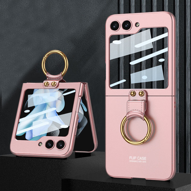 Electroplated Samsung Galaxy Z Flip 5 Case with Front Screen Tempered Glass Protector and Ring - Mycasety Mycasety