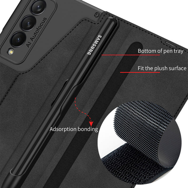 Leather Pen Holder Armor Back Case For Samsung Galaxy Z Fold3 Fold4 5G - Mycasety Mycasety