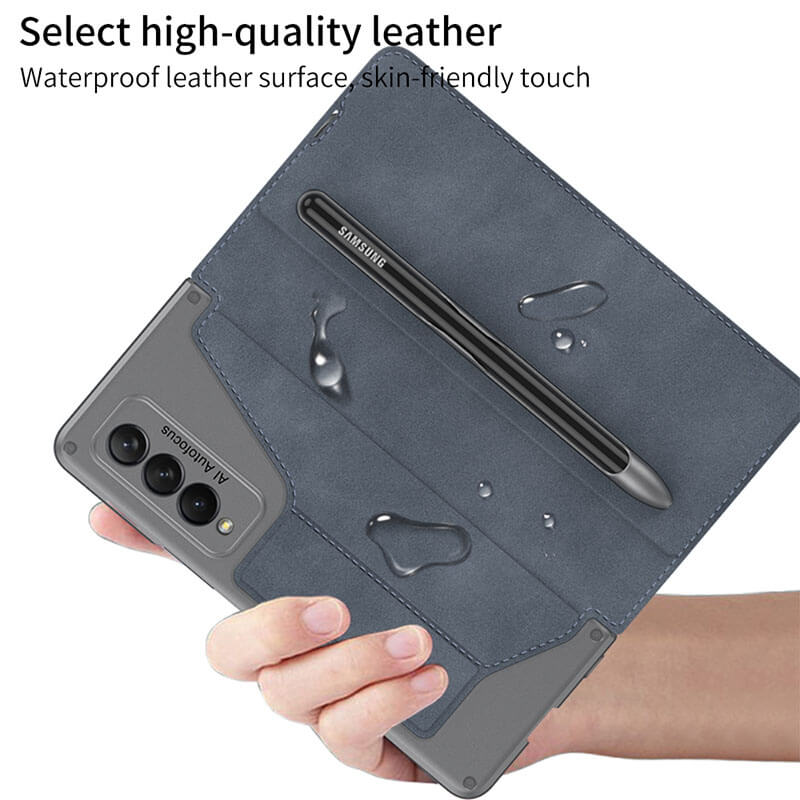 Leather Pen Holder Armor Back Case For Samsung Galaxy Z Fold3 Fold4 5G - Mycasety Mycasety