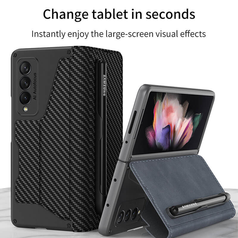 Leather Pen Holder Armor Back Case For Samsung Galaxy Z Fold3 Fold4 5G - Mycasety Mycasety
