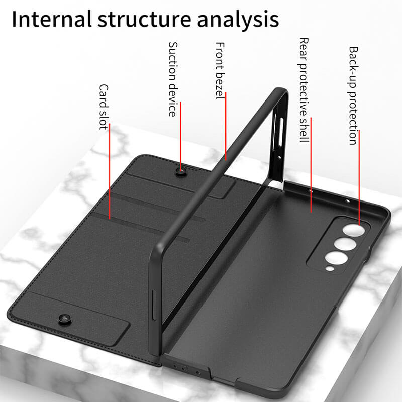 Leather Pen Holder Armor Back Case For Samsung Galaxy Z Fold3 Fold4 5G - Mycasety Mycasety