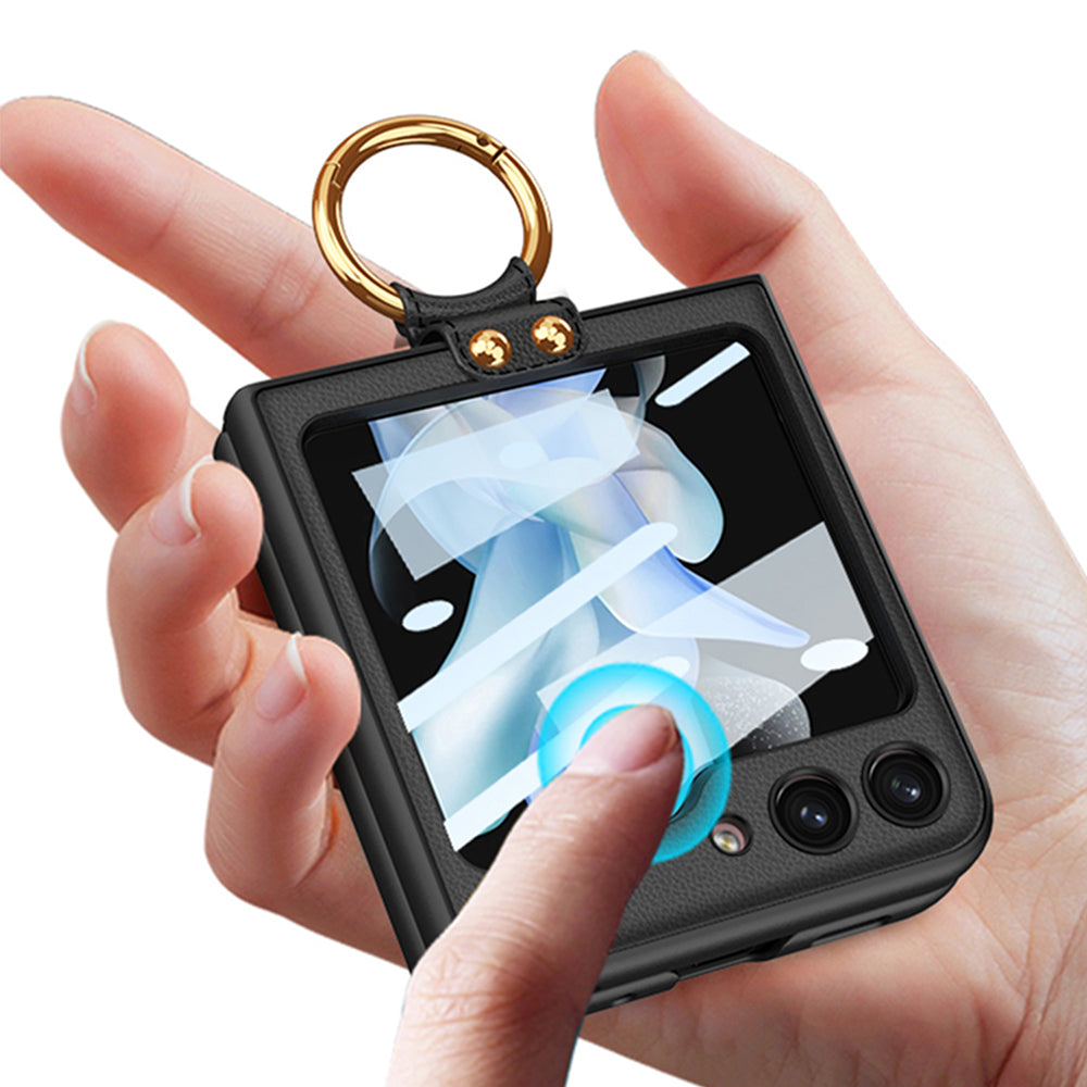 Original Leather Back Screen Tempered Glass Hard Frame Cover For Samsung Galaxy Z Flip5 Flip4 Flip3 - Mycasety Mycasety