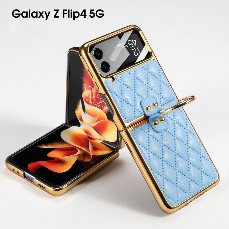 Luxury Leather Electroplating Diamond Protective Cover For Samsung Galaxy Z Flip4 Flip3 5G - Mycasety Mycasety