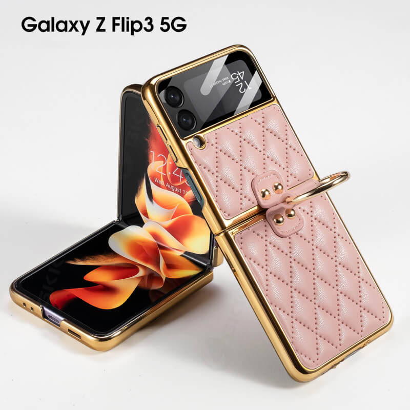 Luxury Leather Electroplating Diamond Protective Cover For Samsung Galaxy Z Flip4 Flip3 5G - Mycasety Mycasety