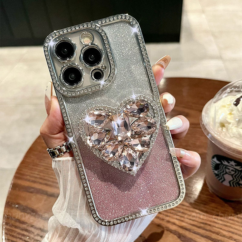 Light Luxury Electroplating Rhinestone Love Bracket iPhone Case - Mycasety Mycasety