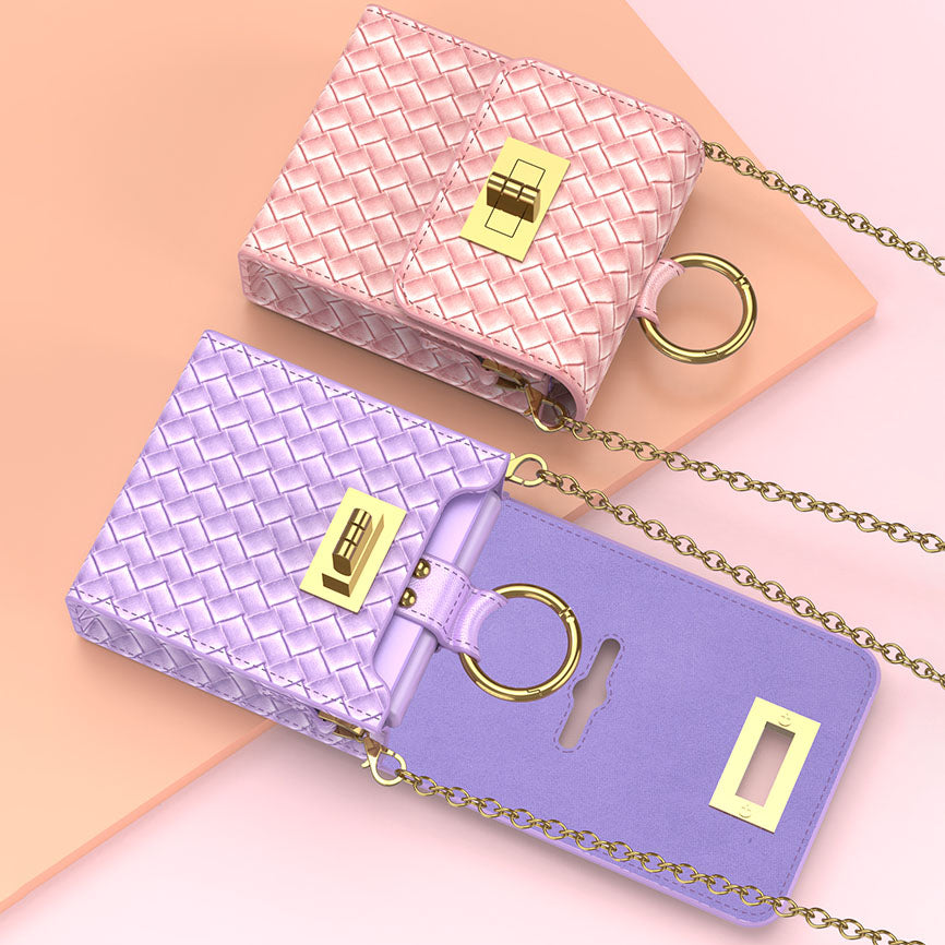 Luxury Leather Mini Phone Bag with Gold Chain For Samsung Galaxy Z Flip4 Flip3 5G - Mycasety Mycasety