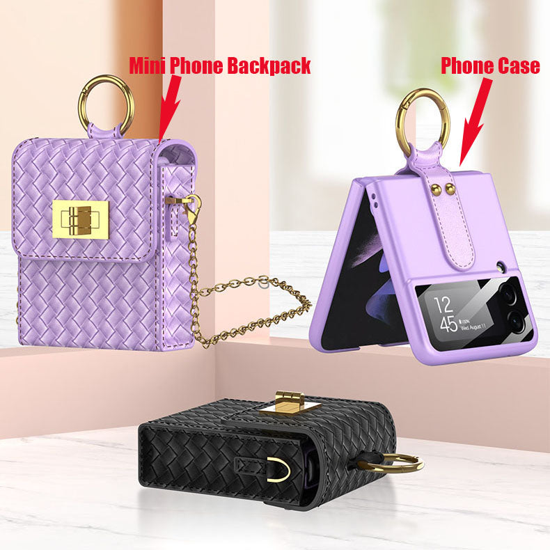 Luxury Leather Mini Phone Bag with Gold Chain For Samsung Galaxy Z Flip4 Flip3 5G - Mycasety Mycasety