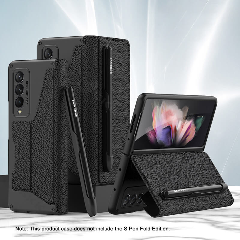 Leather Pen Holder Armor Back Case For Samsung Galaxy Z Fold3 Fold4 5G - Mycasety Mycasety