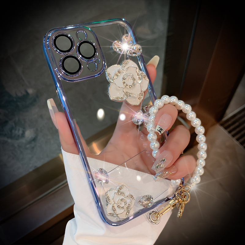 Luxury Camellia Transparent iPhone case with Lens Film - Mycasety Mycasety