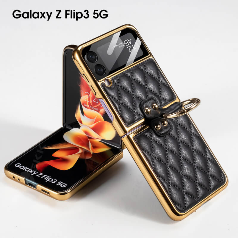 Luxury Leather Electroplating Diamond Protective Cover For Samsung Galaxy Z Flip4 Flip3 5G - Mycasety Mycasety
