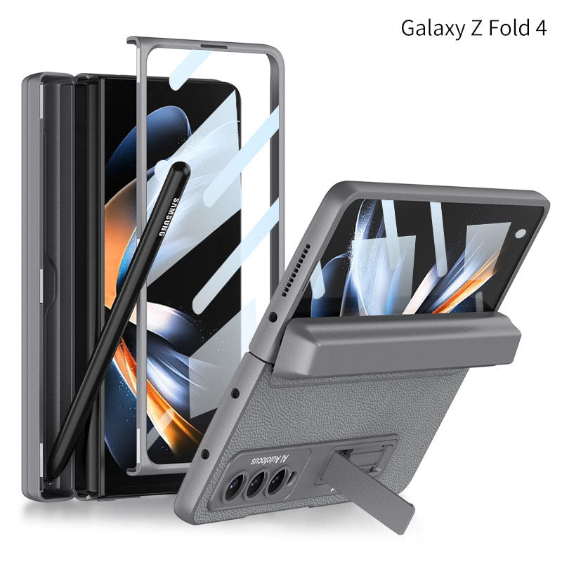 Full Protect Magnetic Hinge Case For Galaxy Z Fold4 5G With Made-in S Pen Slot & Tempered Film Stand - Mycasety Mycasety