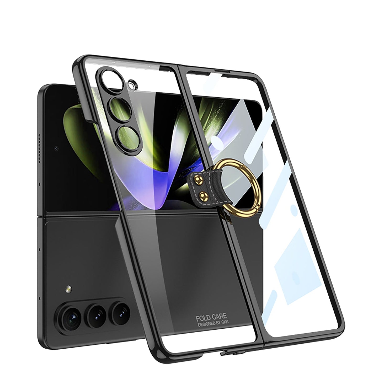 Transparent Samsung Galaxy Z Fold5 Plated Phantom Case with Exclusive Ring - Mycasety Mycasety