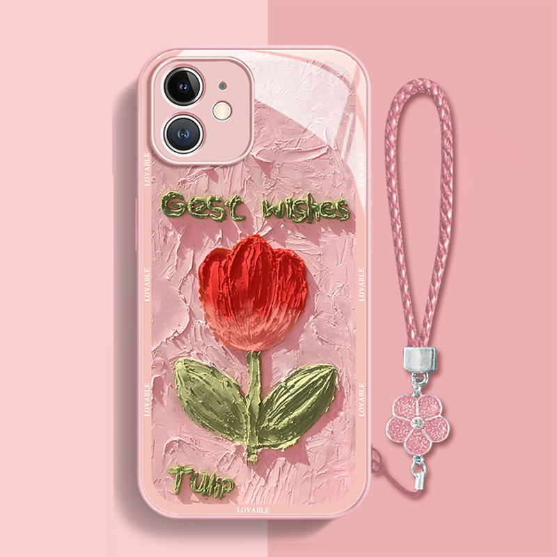 Oil Painting Tulip Liquid Glass iPhone Case - Mycasety Mycasety