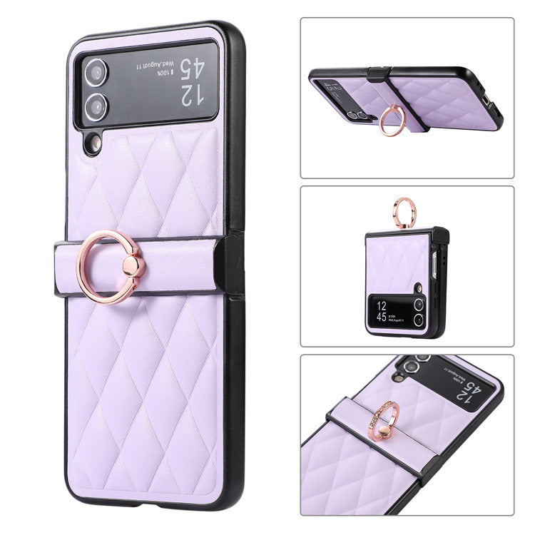 High-grade Rhombic Leather Ring Buckle For Samsung Galaxy Z Flip3/4 Case - Mycasety Mycasety