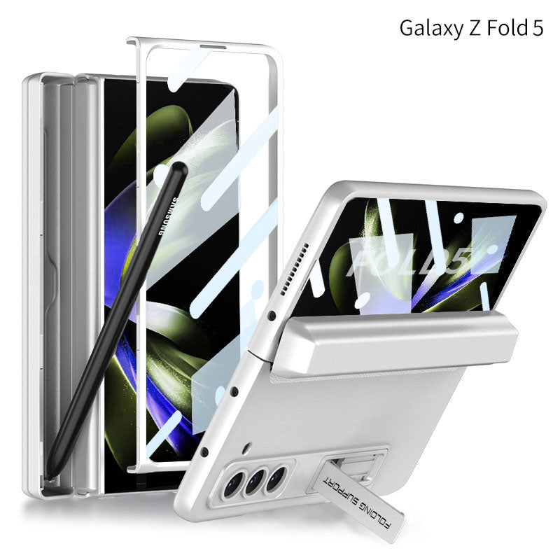 Magnetic Full Coverage Samsung Galaxy Z Fold 5 Case with Front Tempered Glass Protector and Hidden Pen Holder - Mycasety Mycasety