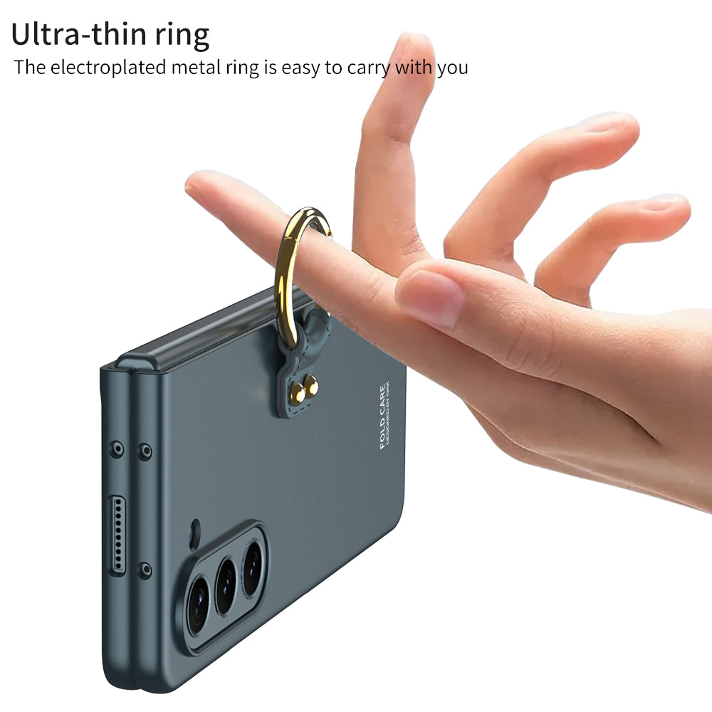 Electroplated Slim Samsung Galaxy Z Fold 5 Case with Front Screen Tempered Glass Protector & Ring - Mycasety Mycasety