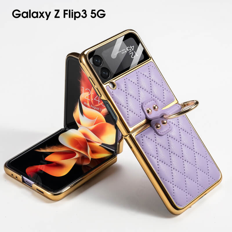 Luxury Leather Electroplating Diamond Protective Cover For Samsung Galaxy Z Flip4 Flip3 5G - Mycasety Mycasety