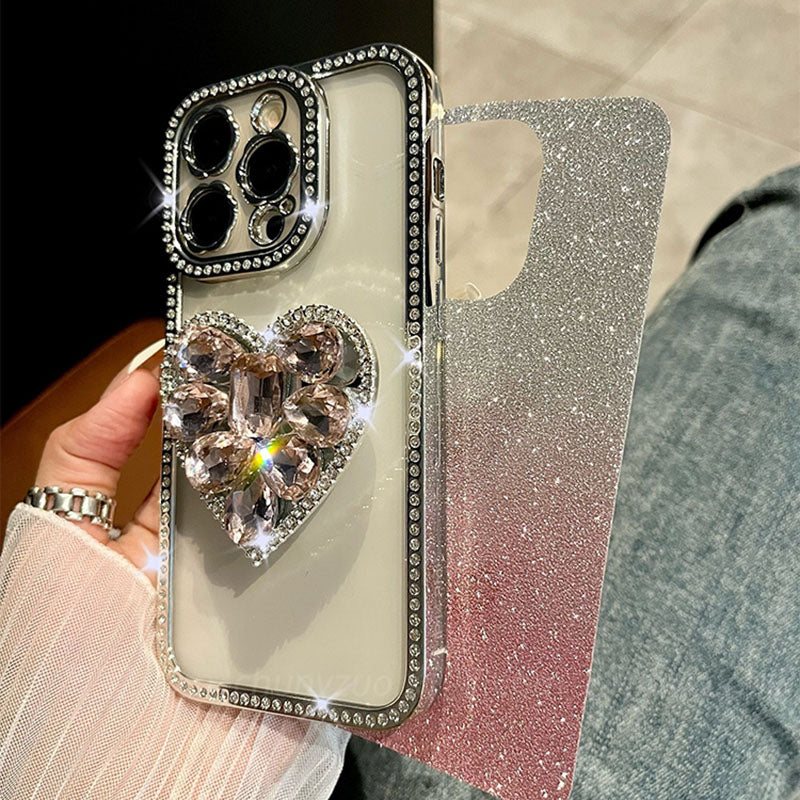 Light Luxury Electroplating Rhinestone Love Bracket iPhone Case - Mycasety Mycasety