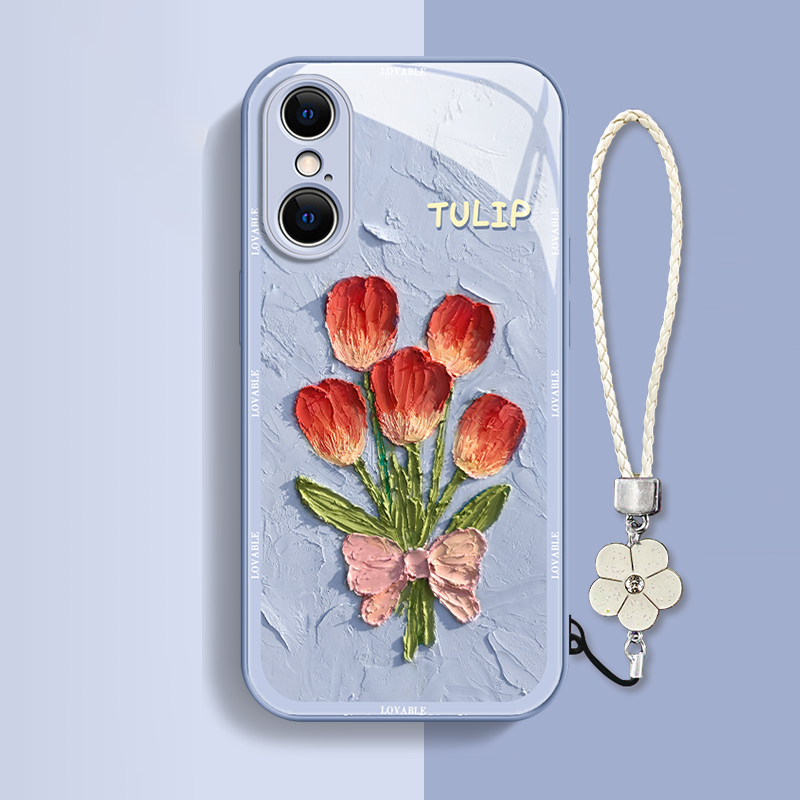 Oil Painting Tulip Liquid Glass iPhone Case - Mycasety Mycasety
