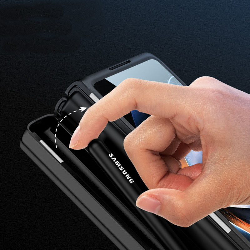 Full Protect Magnetic Hinge Case For Galaxy Z Fold4 5G With Made-in S Pen Slot & Tempered Film Stand - Mycasety Mycasety