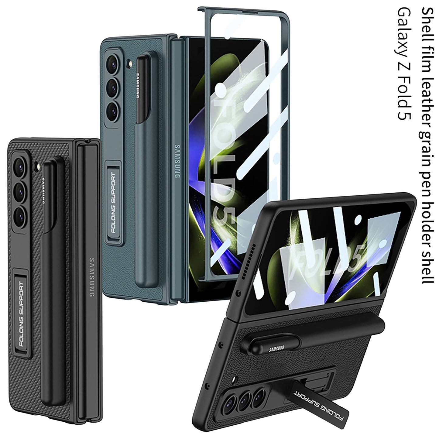 Samsung Galaxy Z Fold 5 Case with Front Screen Tempered Glass Protector & Pen Slot & Stylus - mycasety2023 Mycasety