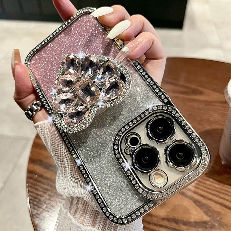Light Luxury Electroplating Rhinestone Love Bracket iPhone Case - Mycasety Mycasety