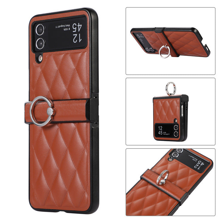 High-grade Rhombic Leather Ring Buckle For Samsung Galaxy Z Flip3/4 Case - Mycasety Mycasety