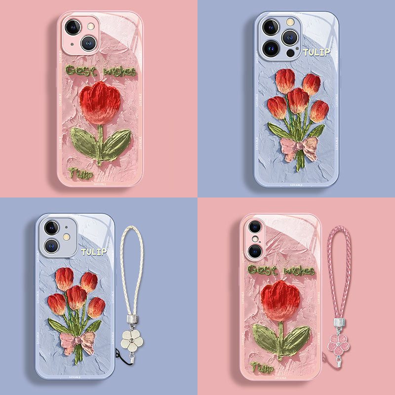 Oil Painting Tulip Liquid Glass iPhone Case - Mycasety Mycasety
