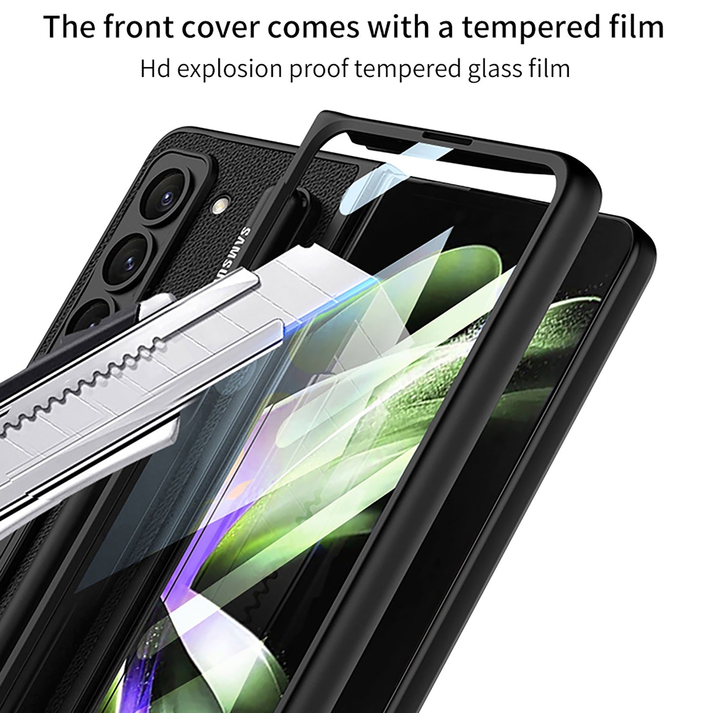 Samsung Galaxy Z Fold 5 Case with Front Screen Tempered Glass Protector & Pen Slot & Stylus - mycasety2023 Mycasety
