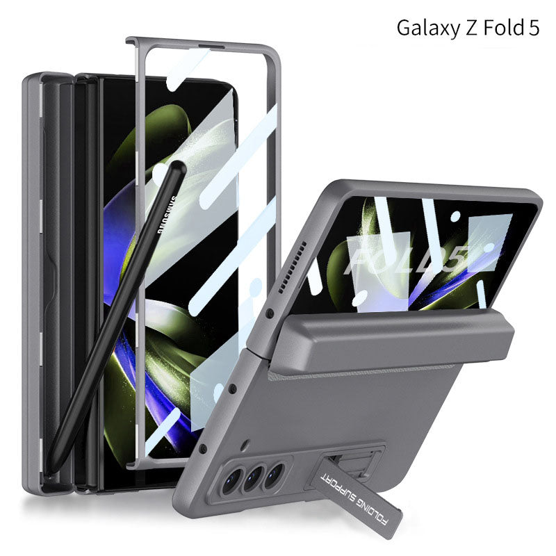 Magnetic Full Coverage Samsung Galaxy Z Fold 5 Case with Front Tempered Glass Protector and Hidden Pen Holder - Mycasety Mycasety