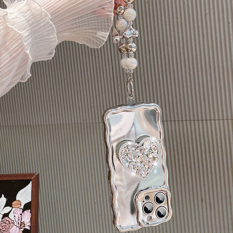 Silver Heart Rhinestone Stand iPhone Case - mycasety2023 Mycasety