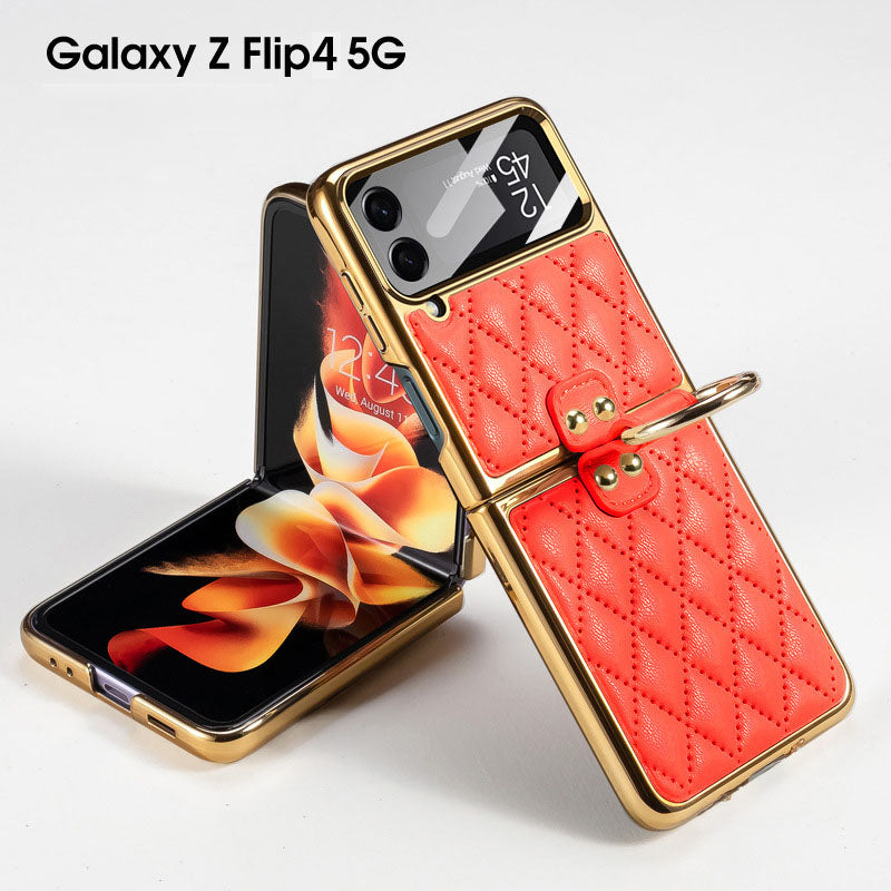 Luxury Leather Electroplating Diamond Protective Cover For Samsung Galaxy Z Flip4 Flip3 5G - Mycasety Mycasety