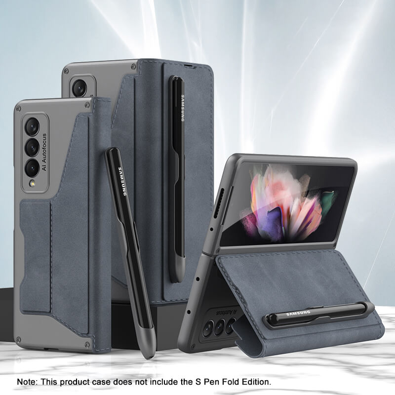 Leather Pen Holder Armor Back Case For Samsung Galaxy Z Fold3 Fold4 5G - Mycasety Mycasety