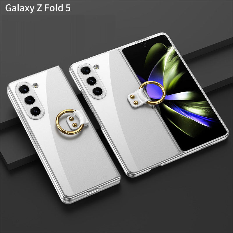 Electroplated Phantom Galaxy Z Fold 5 Case with Front Screen Tempered Glass Protector & Ring - Mycasety Mycasety