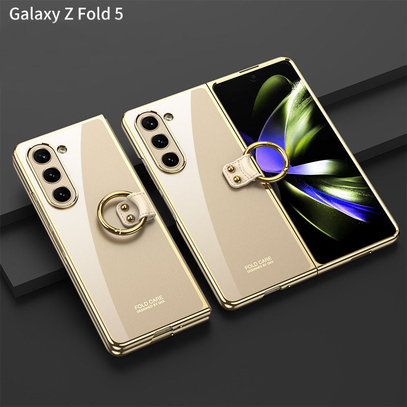 Electroplated Phantom Galaxy Z Fold 5 Case with Front Screen Tempered Glass Protector & Ring - Mycasety Mycasety