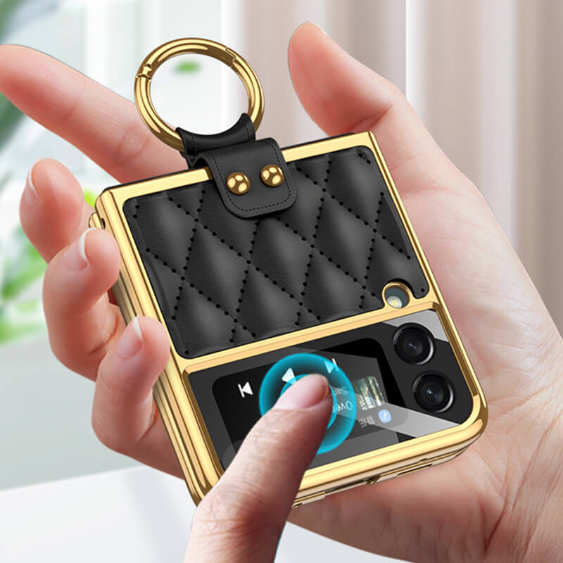 Luxury Leather Electroplating Diamond Protective Cover For Samsung Galaxy Z Flip4 Flip3 5G - Mycasety Mycasety
