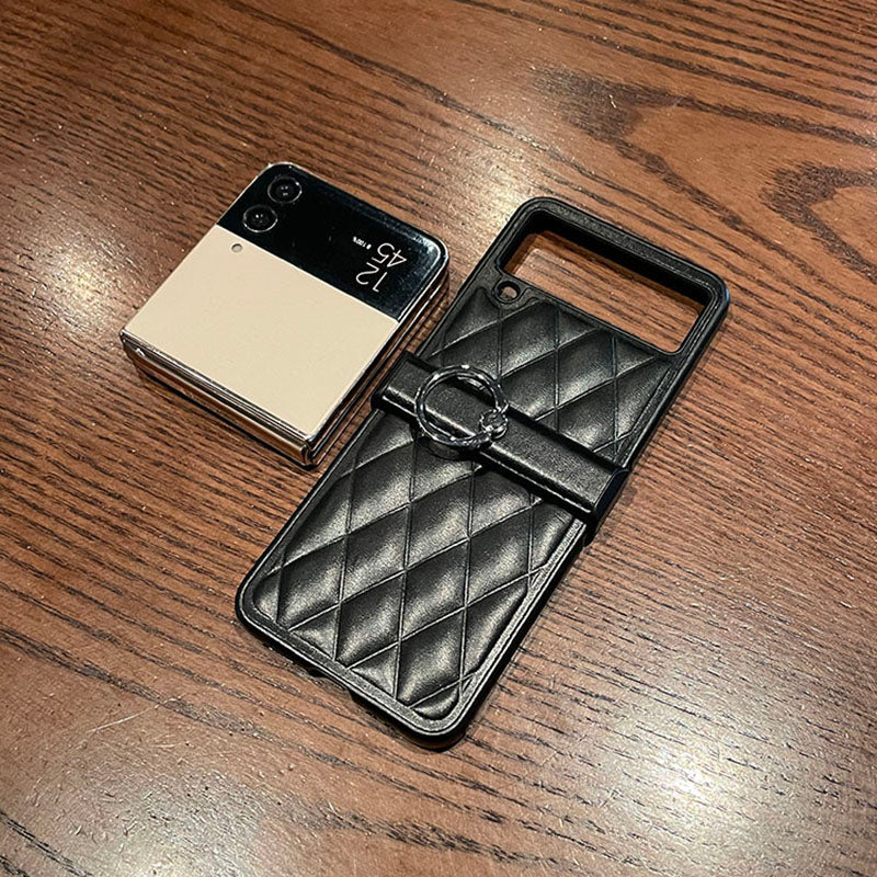High-grade Rhombic Leather Ring Buckle For Samsung Galaxy Z Flip3/4 Case - Mycasety Mycasety