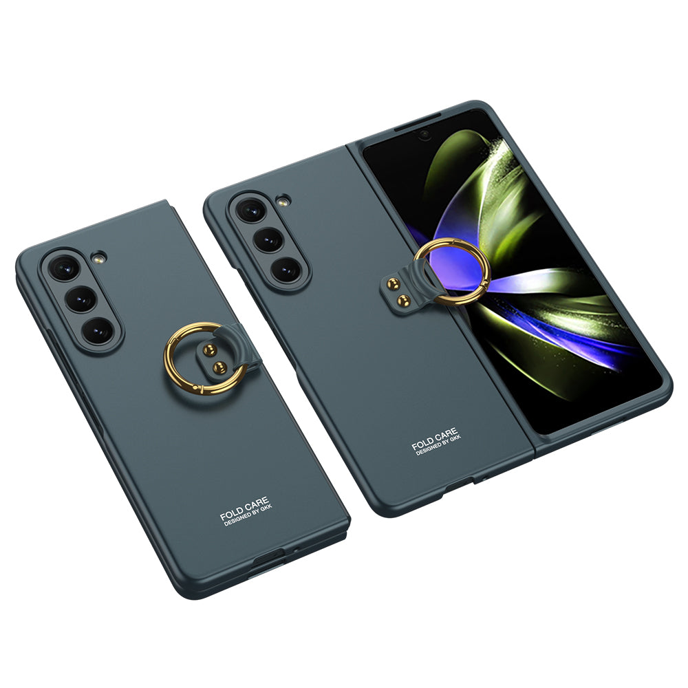 Electroplated Slim Samsung Galaxy Z Fold 5 Case with Front Screen Tempered Glass Protector & Ring - Mycasety Mycasety