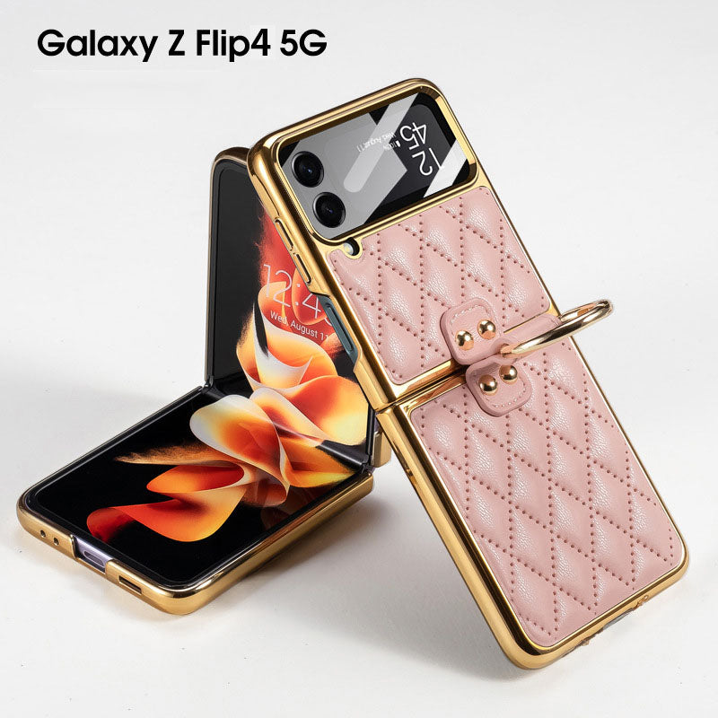 Luxury Leather Electroplating Diamond Protective Cover For Samsung Galaxy Z Flip4 Flip3 5G - Mycasety Mycasety