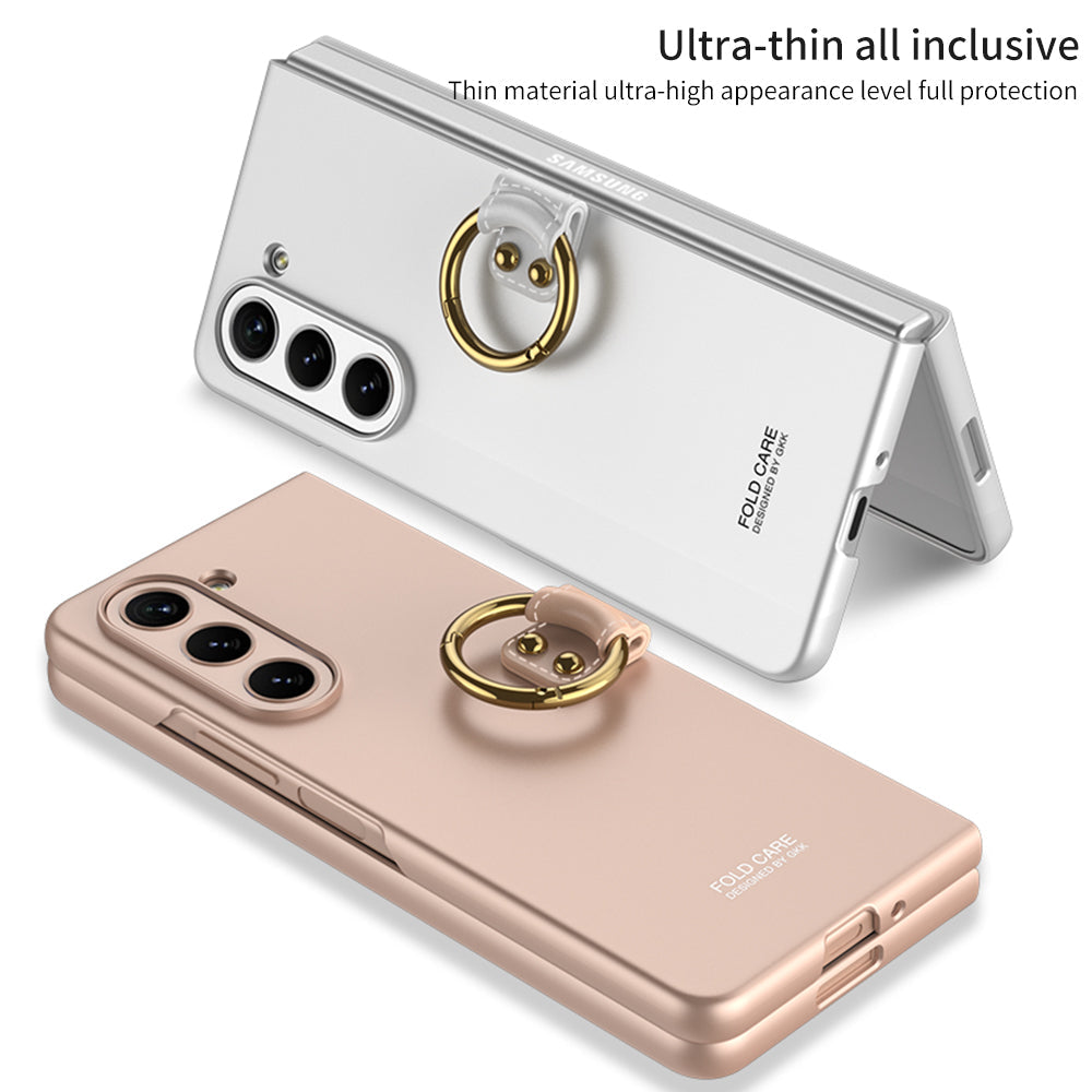 Electroplated Slim Samsung Galaxy Z Fold 5 Case with Front Screen Tempered Glass Protector & Ring - Mycasety Mycasety