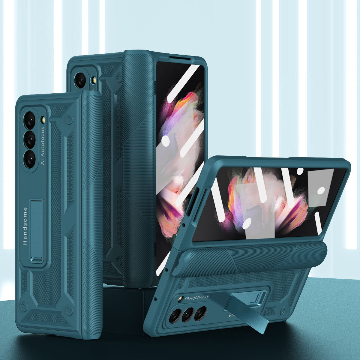 360 All Inclusive Samasung Galaxy Z Fold5 Fold4 Fold3 Case With Hinge Lid & Kick-stand - Mycasety Mycasety