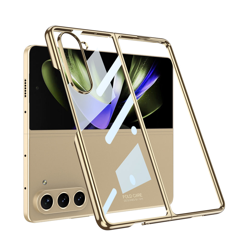 Electroplated Phantom Galaxy Z Fold 5 Case with Front Screen Tempered Glass Protector & Ring - Mycasety Mycasety