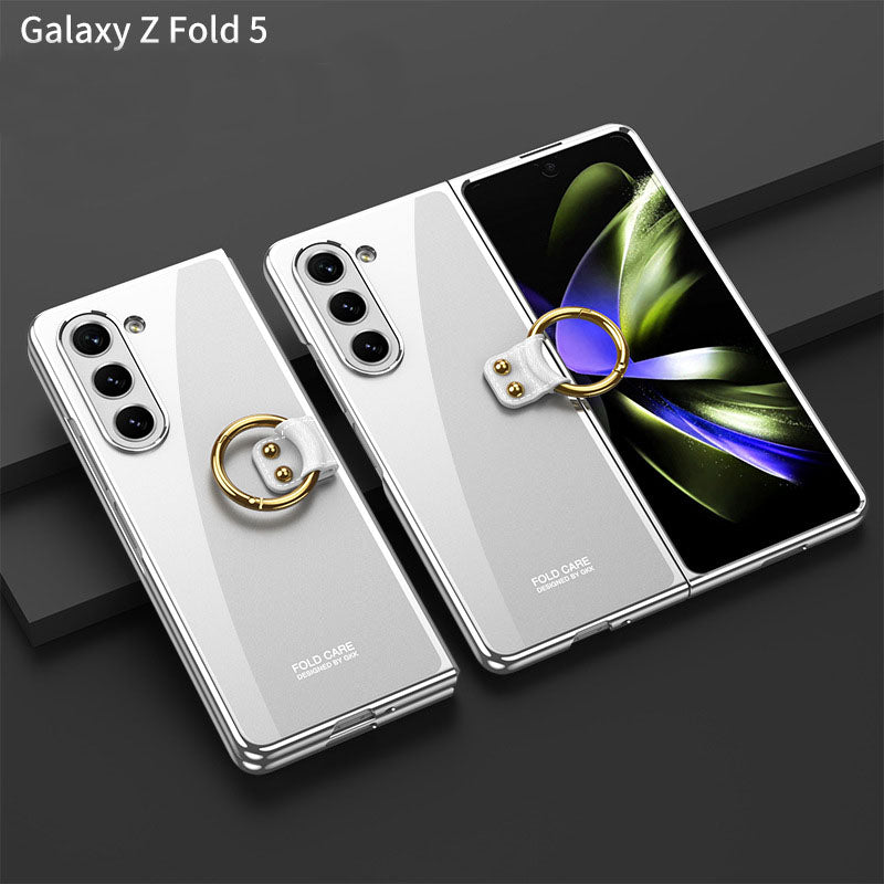 Electroplated Phantom Galaxy Z Fold 5 Case with Front Screen Tempered Glass Protector & Ring - Mycasety Mycasety
