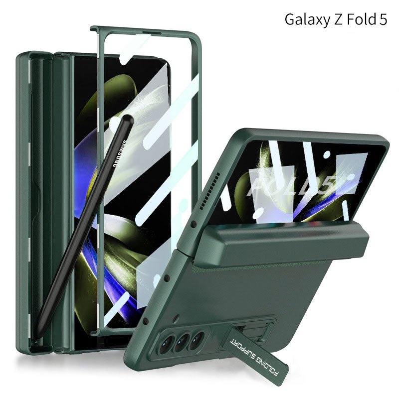 Magnetic Full Coverage Samsung Galaxy Z Fold 5 Case with Front Tempered Glass Protector and Hidden Pen Holder - Mycasety Mycasety
