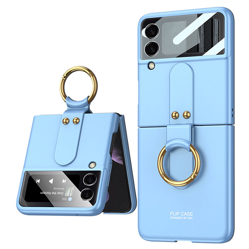Original Back Screen Glass Matte Hard Cover With Finger-Ring For Samsung Z Flip4 Flip3 5G - Mycasety Mycasety